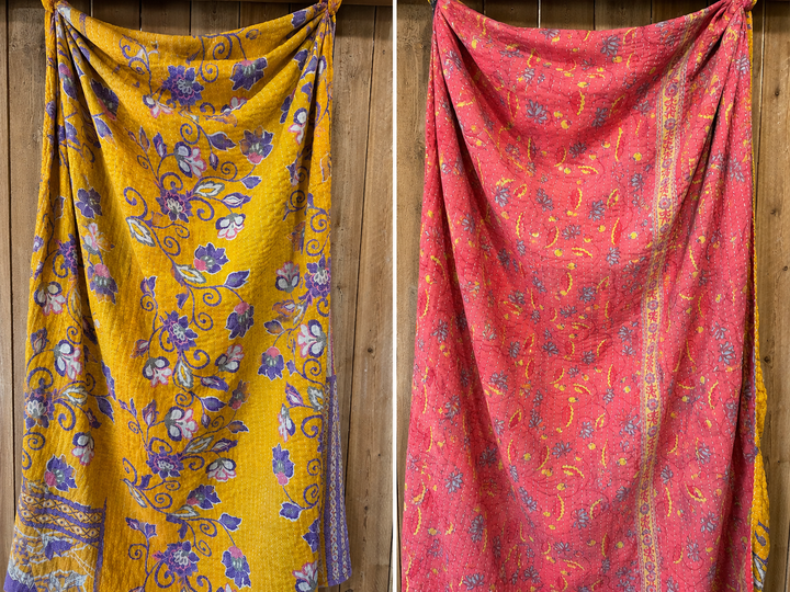 Vintage Kantha Quilt Reversible Handmade Throw