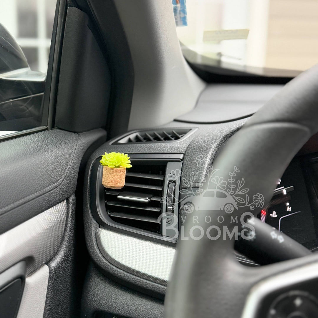 Vroom Blooms Bright Green Succulent Vent Clip Car Air Freshener (Reusable)