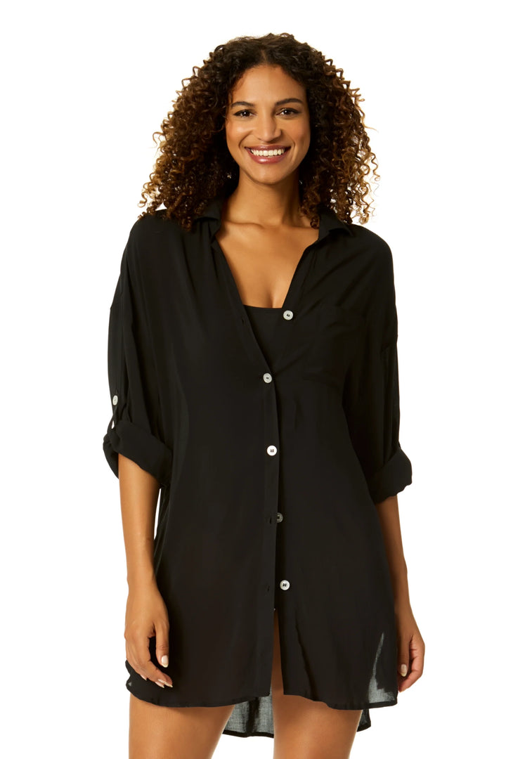 Anne Cole Boyfriend Button Down Shirt Cover Up