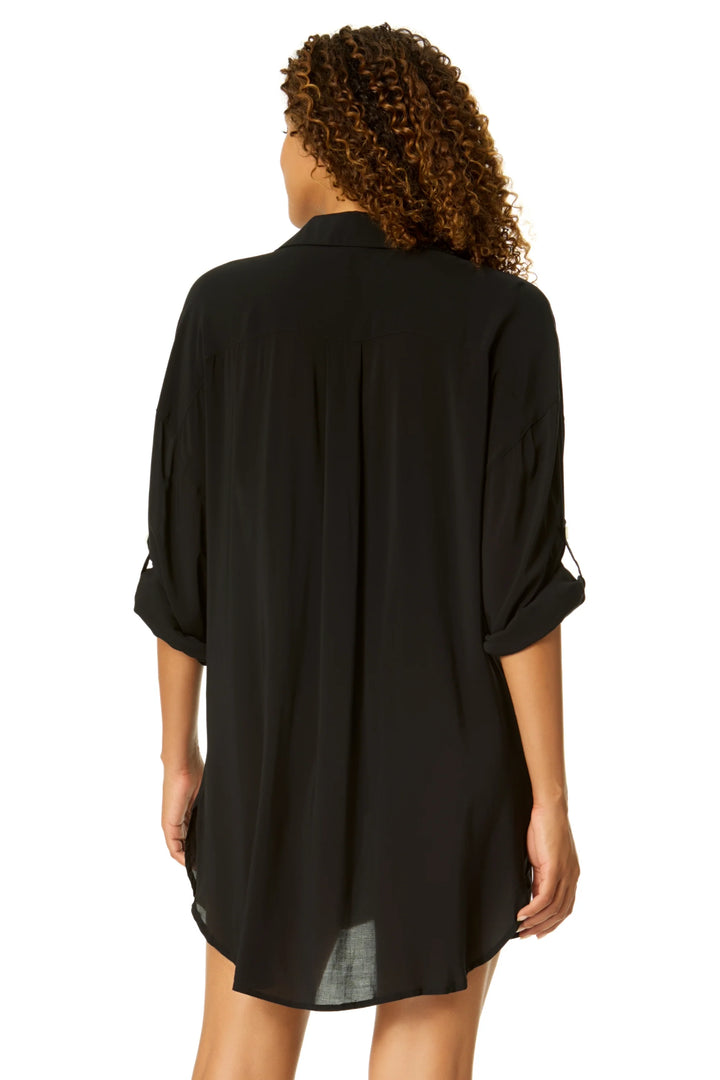 Anne Cole Boyfriend Button Down Shirt Cover Up