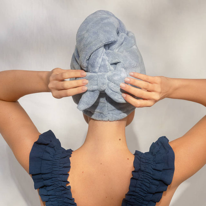 Kitsch Plush Microfiber Hair Towel Turban with Bow - Coastal Blue