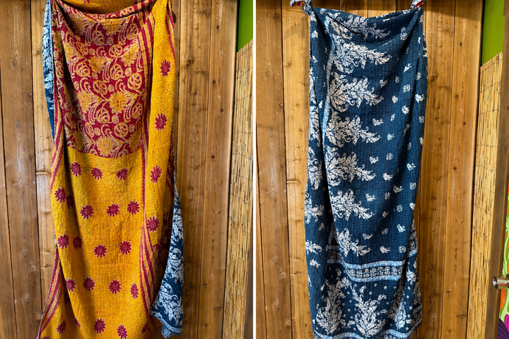 Vintage Kantha Quilt Reversible Handmade Throw