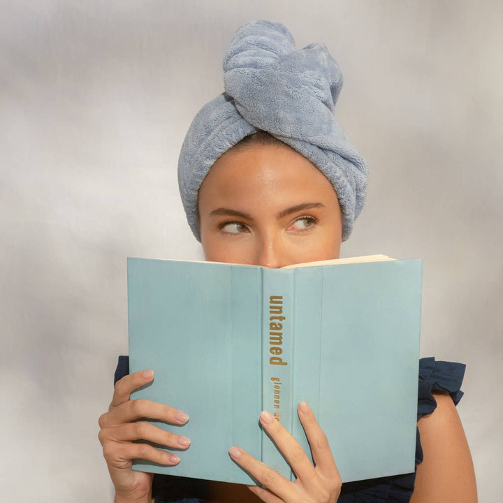Kitsch Plush Microfiber Hair Towel Turban with Bow - Coastal Blue