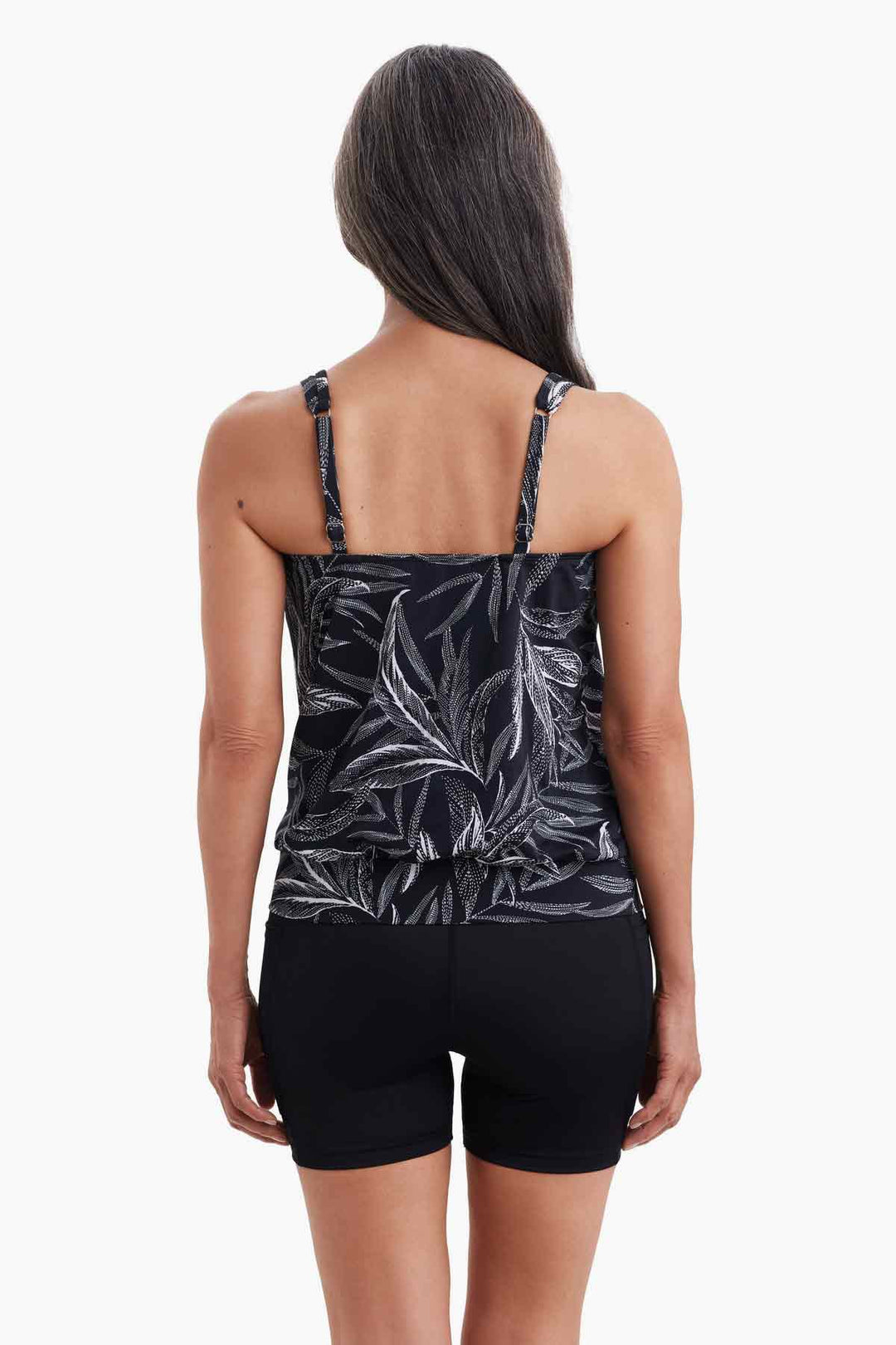 Shape Solver Leaf Encounter Shirred Neck Blouson Tankini