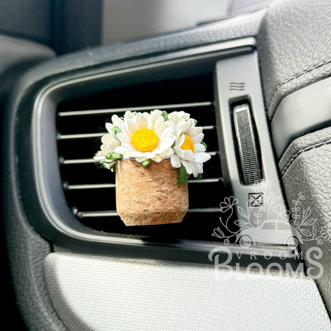 Vroom Blooms Daisy Flower Vent Clip Car Air Freshener Diffuser (Reusable)