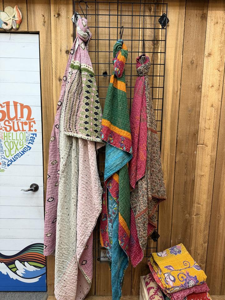 Vintage Kantha Quilt Reversible Handmade Throw