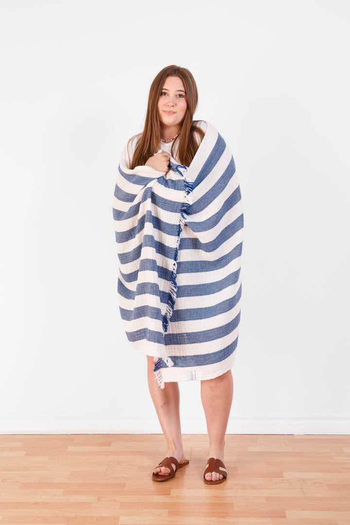 Tofino Towel Banks Muslin Gauze Stripe Towel - Beach Towels - Big Sun Vernon  | Okanagan Beachwear