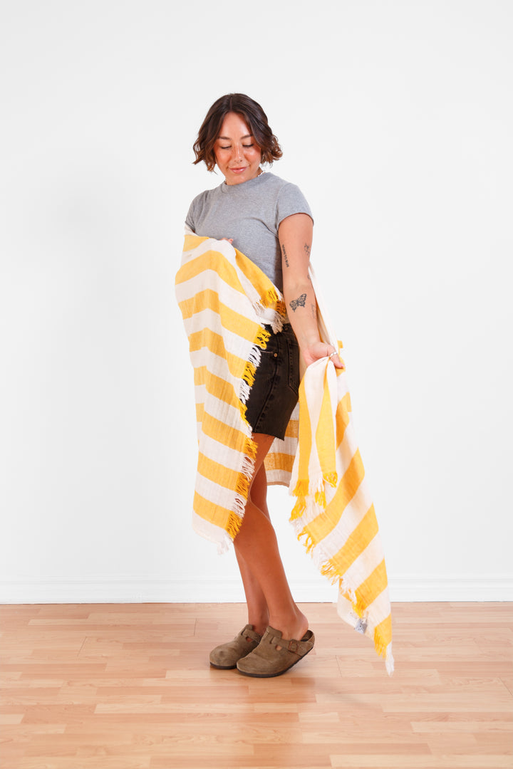 Tofino Towel Banks Muslin Gauze Stripe Towel - Beach Towels - Big Sun Vernon  | Okanagan Beachwear