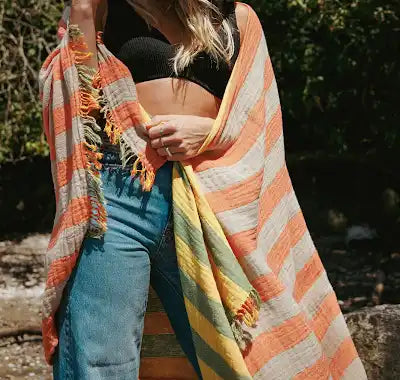 Tofino Towel Banks Muslin Gauze Stripe Towel - Beach Towels - Big Sun Vernon  | Okanagan Beachwear