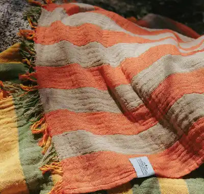 Tofino Towel Banks Muslin Gauze Stripe Towel - Beach Towels - Big Sun Vernon  | Okanagan Beachwear