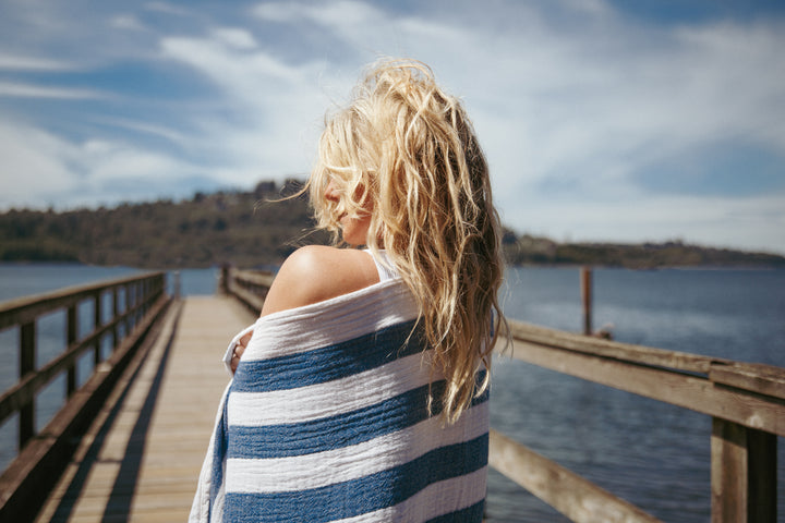 Tofino Towel Banks Muslin Gauze Stripe Towel - Beach Towels - Big Sun Vernon  | Okanagan Beachwear