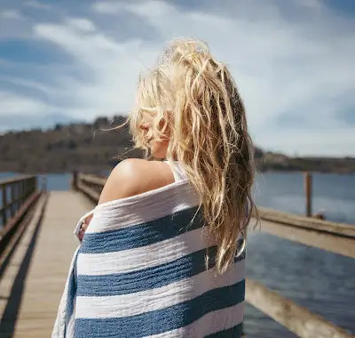 Tofino Towel Banks Muslin Gauze Stripe Towel - Beach Towels - Big Sun Vernon  | Okanagan Beachwear