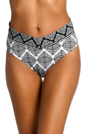 La Blanca Oasis Tile V-Front High-Waist Bottom - Womens High Waisted Bikini Bottoms - Big Sun Vernon  | Okanagan Beachwear