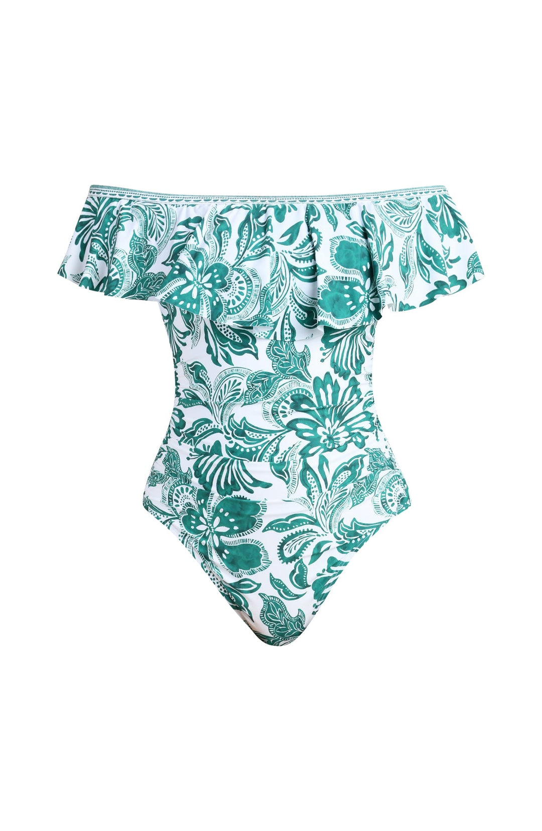 La Blanca Botanical Brocade Off the Shoulder Ruffle One Piece