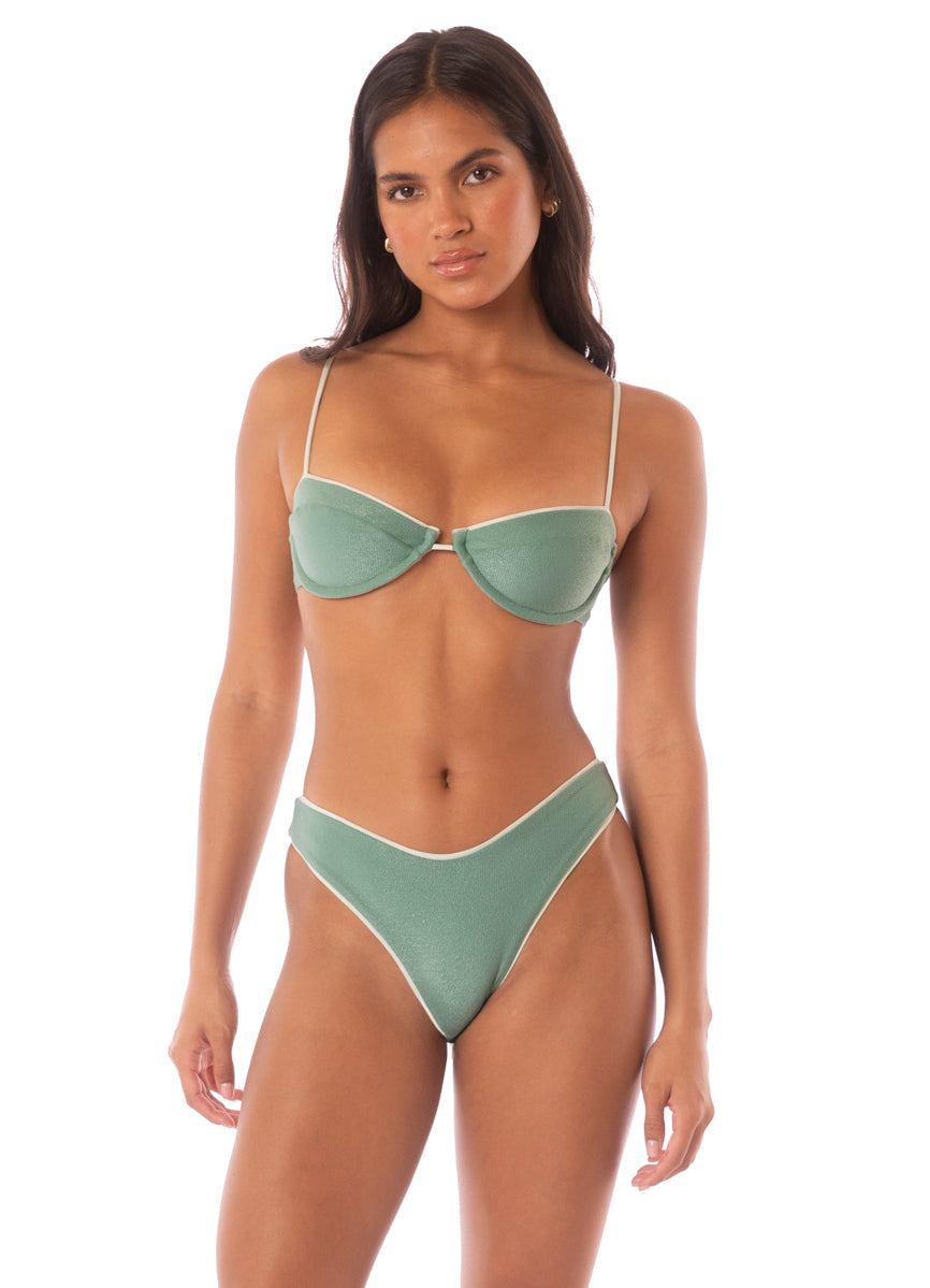 Maaji Shamrock Green Splendour Bikini Bottom - Womens Mid Bikini Bottoms - Big Sun Vernon  | Okanagan Beachwear