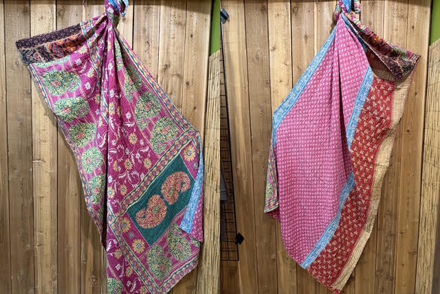 Vintage Kantha Quilt Reversible Handmade Throw