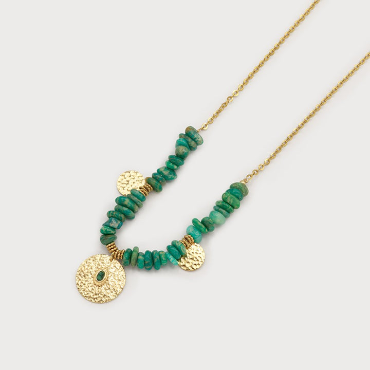 Caracol Natural Stone with Hammered Pendant Necklace