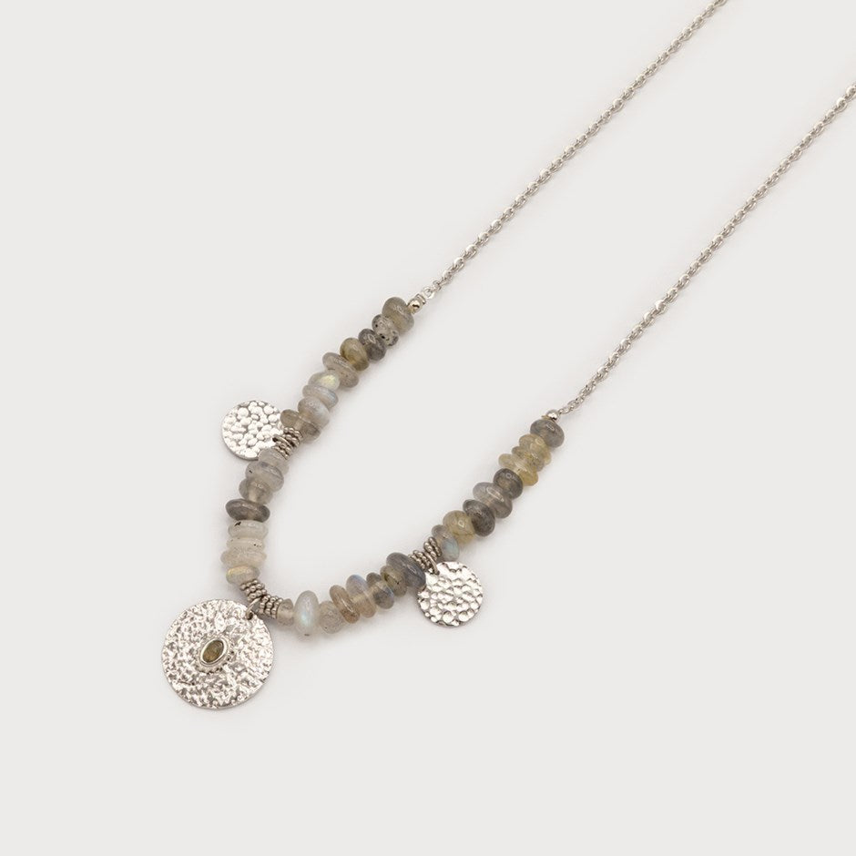 Caracol Natural Stone with Hammered Pendant Necklace
