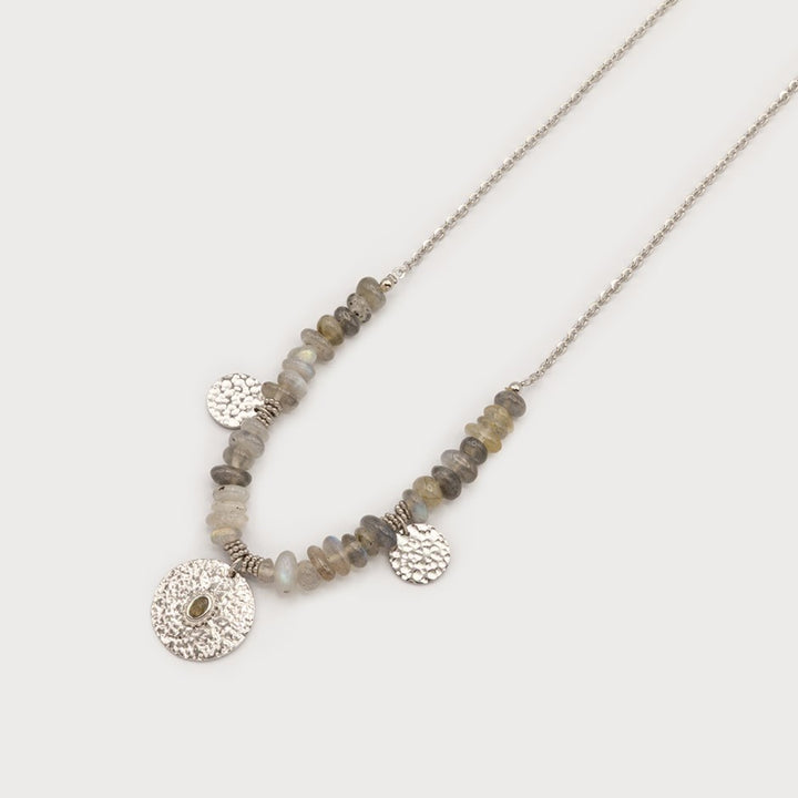 Caracol Natural Stone with Hammered Pendant Necklace