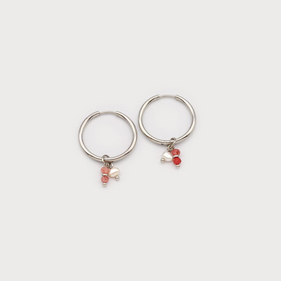 Caracol Textured Hoop with Coloured Pendant Earrings