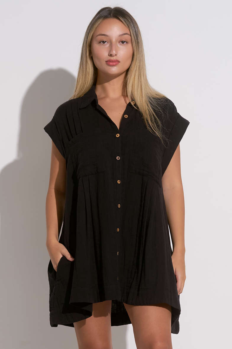 Elan Button Down Oversized Babydoll Dress - Womens Casual Dresses - Big Sun Vernon  | Okanagan Beachwear
