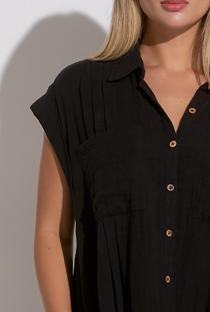 Elan Button Down Oversized Babydoll Dress - Womens Casual Dresses - Big Sun Vernon  | Okanagan Beachwear