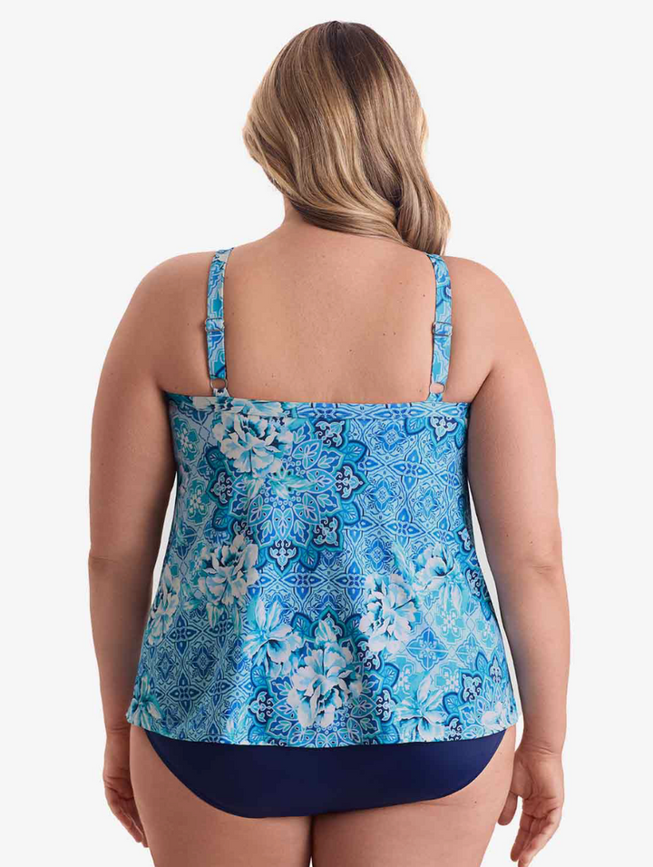 Penbrooke Barcelona Blues High Neck Plus Size Tankini - Womens Tankini Bikini Tops - Big Sun Vernon  | Okanagan Beachwear