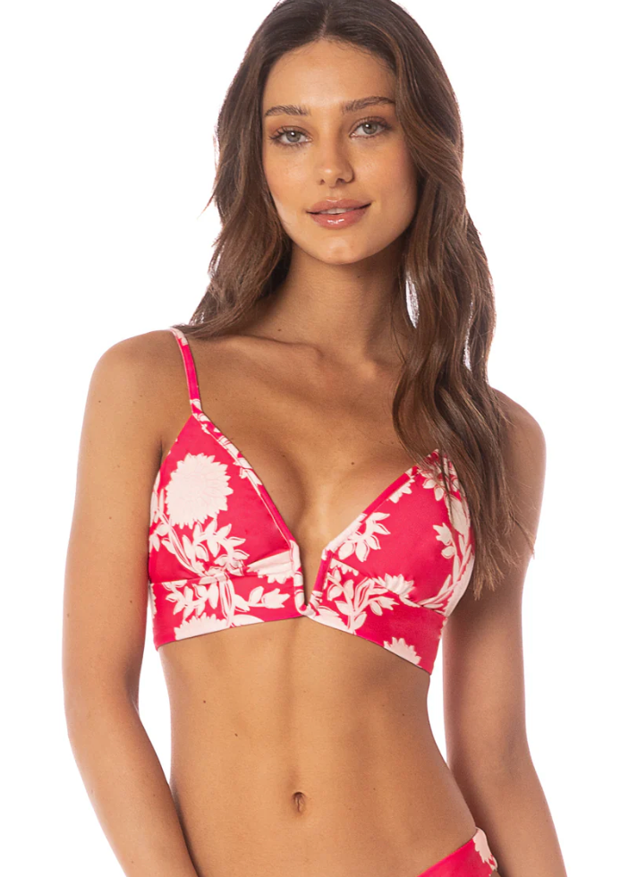 Maaji Candy Flowery Parade Long Line Triangle Top - Womens Triangle Bikini Tops - Big Sun Vernon  | Okanagan Beachwear