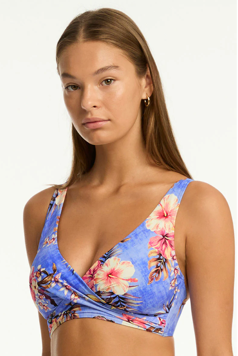 Sea Level  Blue Hawaii Cross Front Top - Womens Bralette Bikini Tops - Big Sun Vernon  | Okanagan Beachwear