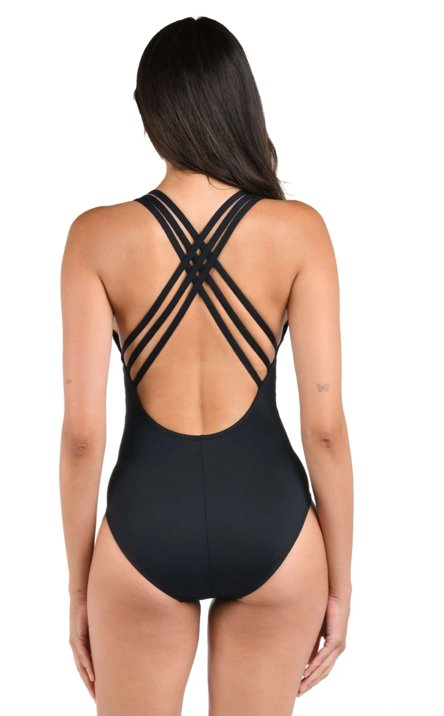 La Blanca Island Goddess Multi-Strap Cross-Back One-Piece - Womens Fashion One Pieces - Big Sun Vernon  | Okanagan Beachwear