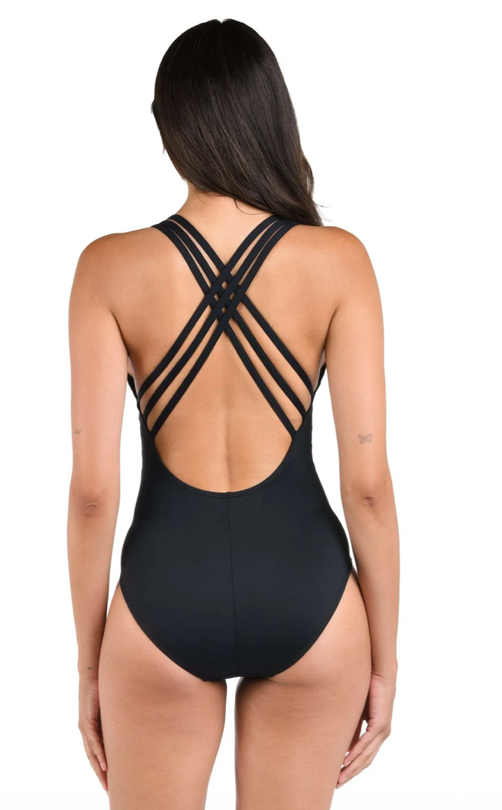 La Blanca Island Goddess Multi-Strap Cross-Back One-Piece - Womens Fashion One Pieces - Big Sun Vernon  | Okanagan Beachwear