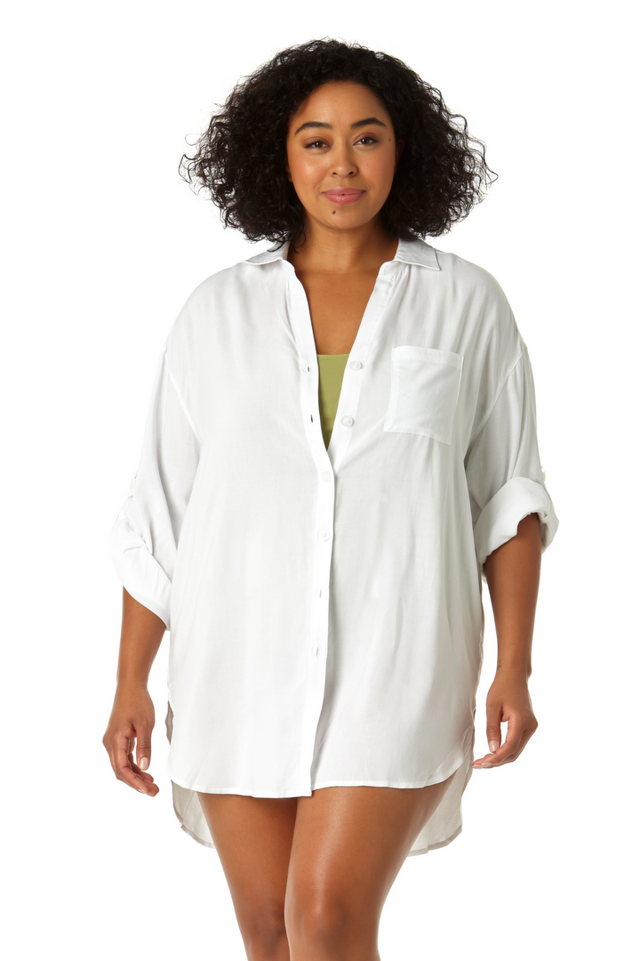 Anne Cole Boyfriend Button Down Shirt Swimsuit Cover Up - Womens Casual Coverups - Big Sun Vernon  | Okanagan Beachwear
