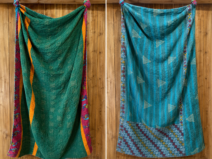 Vintage Kantha Quilt Reversible Handmade Throw