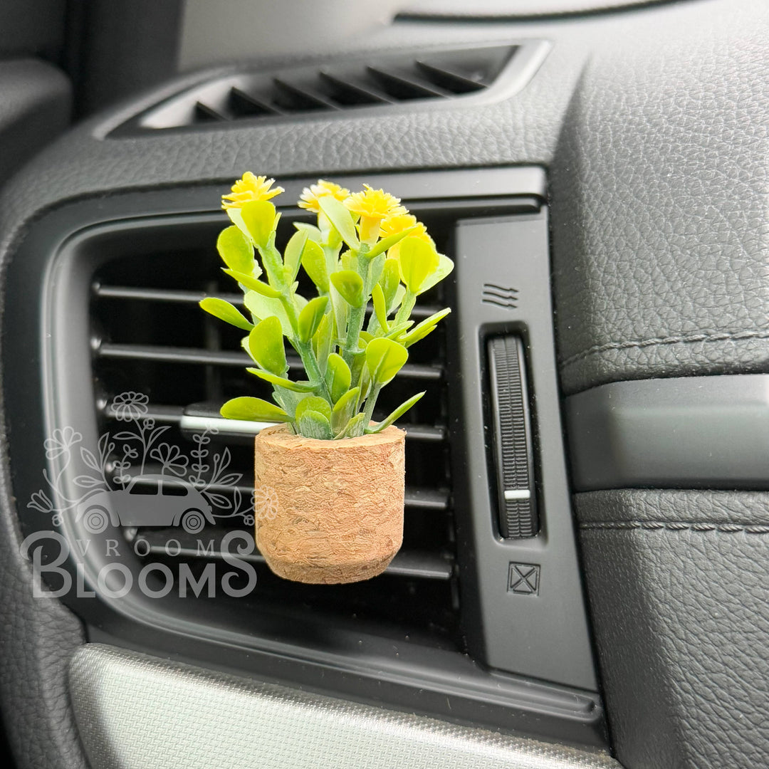 Vroom Blooms Yellow Flower Vent Clip Car Air Freshener Diffuser (Reusable