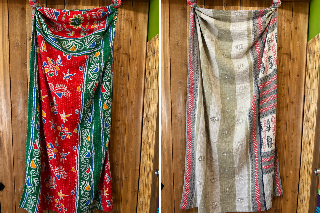 Vintage Kantha Quilt Reversible Handmade Throw