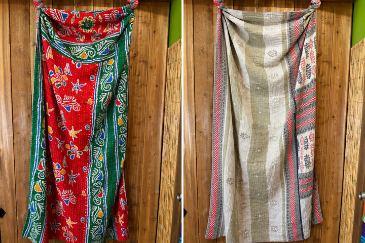 Vintage Kantha Quilt Reversible Handmade Throw