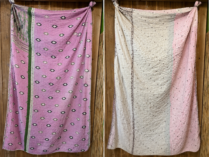 Vintage Kantha Quilt Reversible Handmade Throw