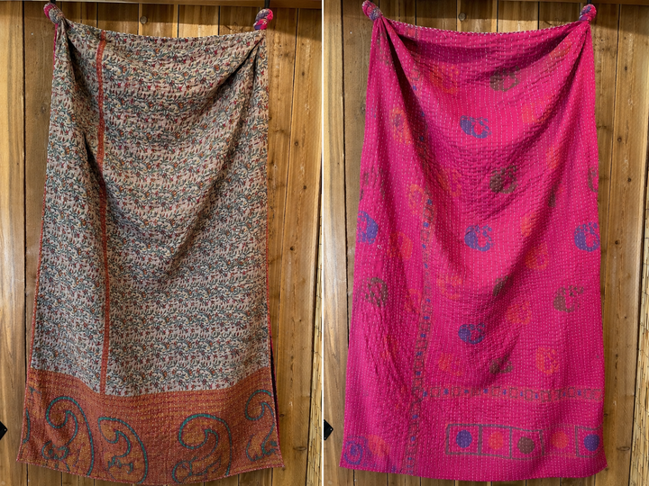 Vintage Kantha Quilt Reversible Handmade Throw