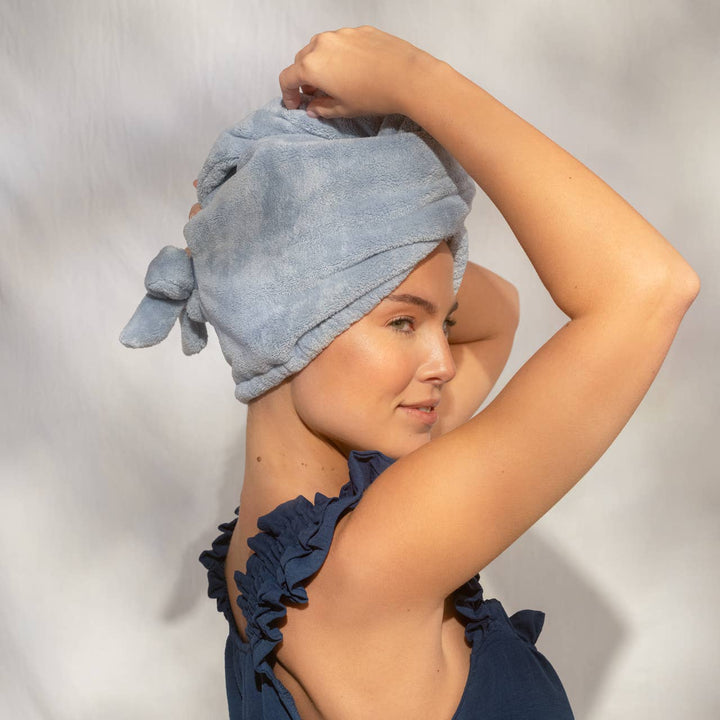 Kitsch Plush Microfiber Hair Towel Turban with Bow - Coastal Blue
