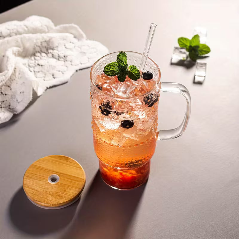 32oz Beaded Glass Tumbler with Bamboo Lid & Straw