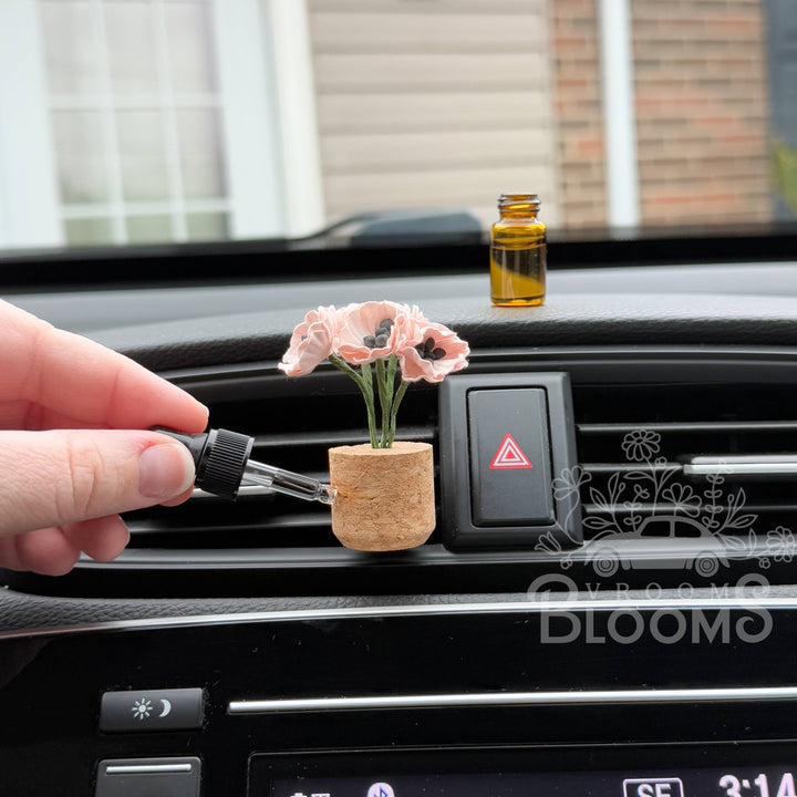 Vroom Blooms Pink Poppies Vent Clip Car Air Freshener Diffuser (Reusable)