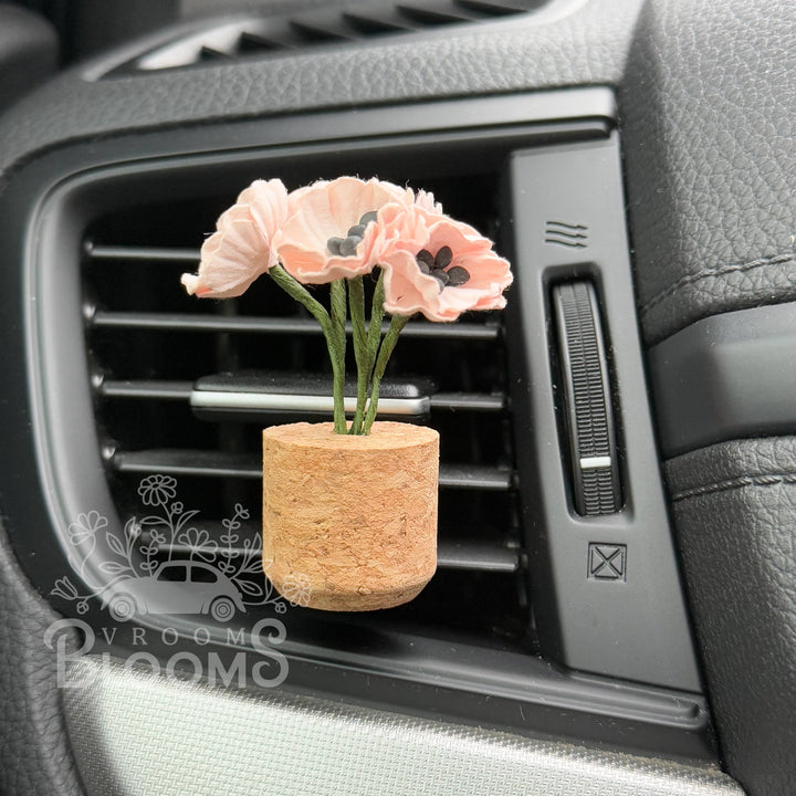 Vroom Blooms Pink Poppies Vent Clip Car Air Freshener Diffuser (Reusable)