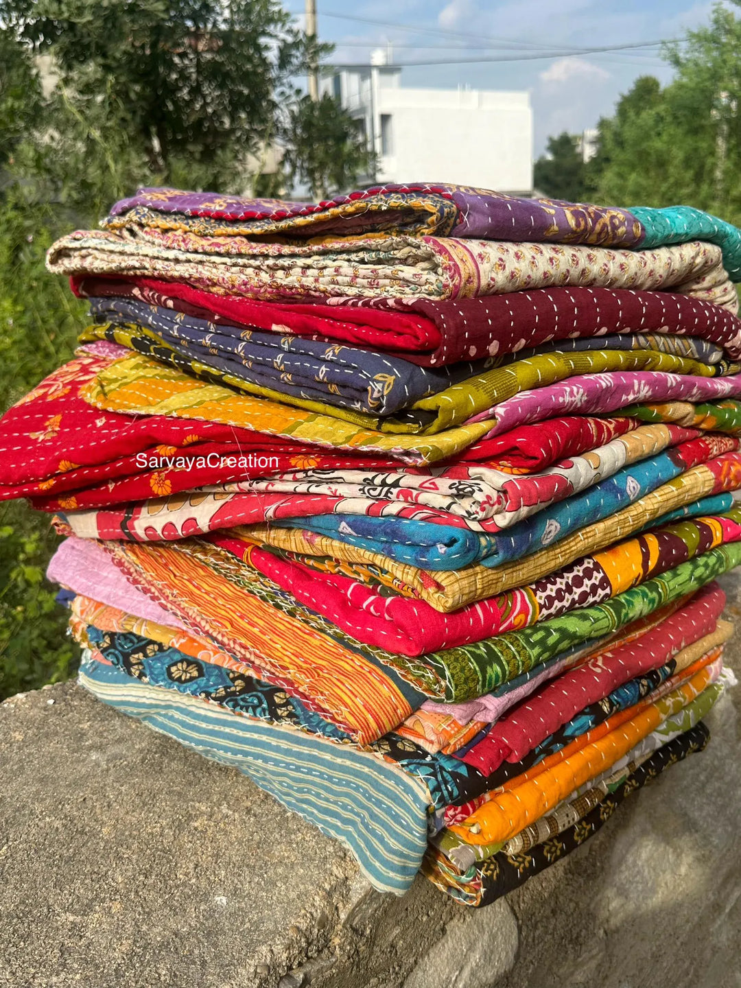 Vintage Kantha Quilt Reversible Handmade Throw