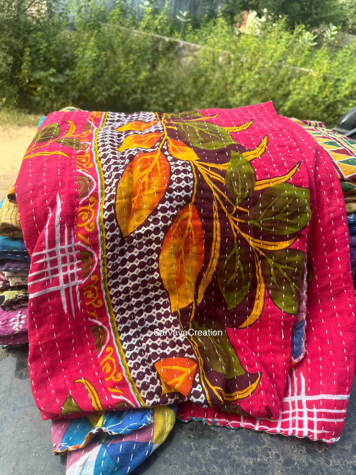 Vintage Kantha Quilt Reversible Handmade Throw