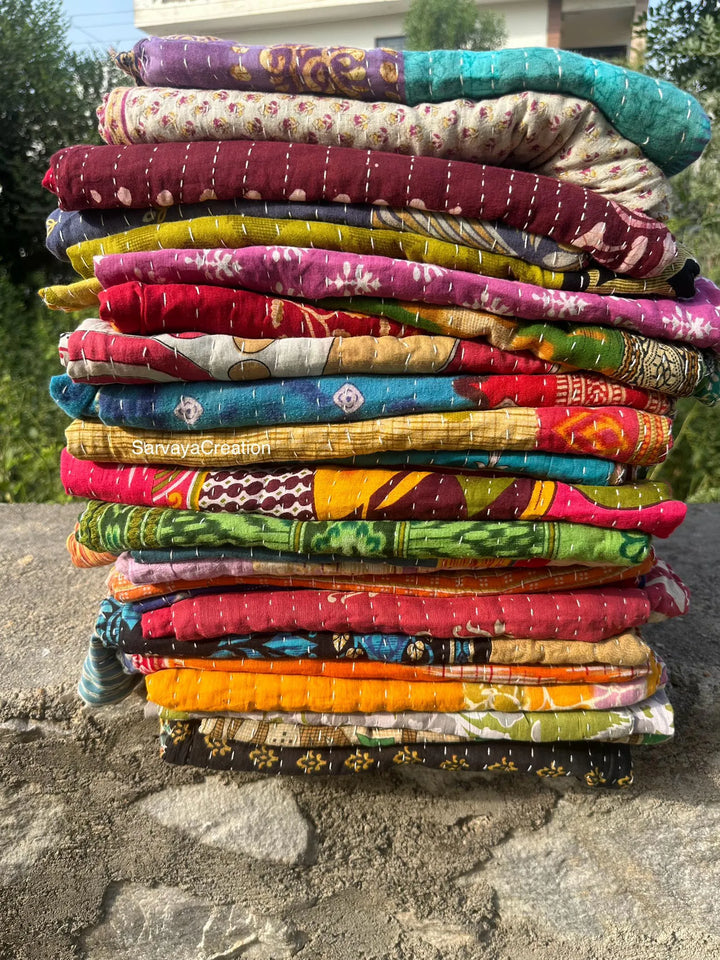 Vintage Kantha Quilt Reversible Handmade Throw