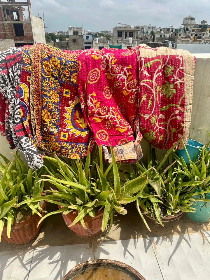 Vintage Kantha Quilt Reversible Handmade Throw