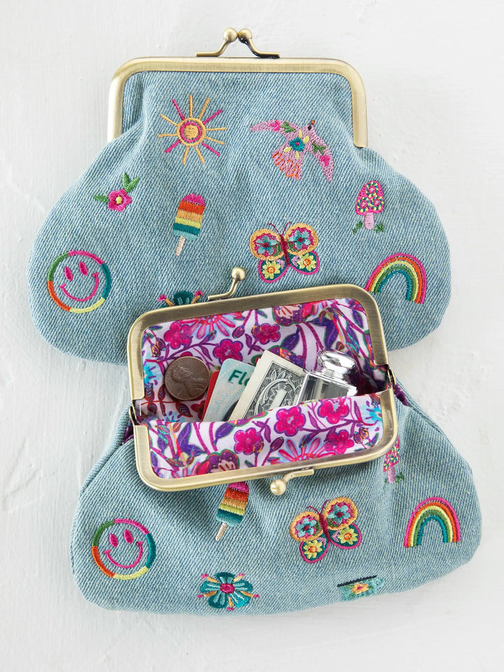 Natural Life Kisslock Coin Purse - Denim