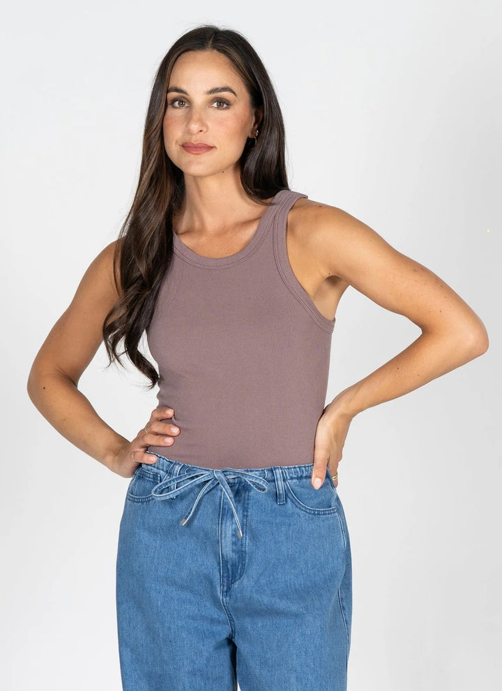 C'est Moi Bamboo Rib High Crew Tank