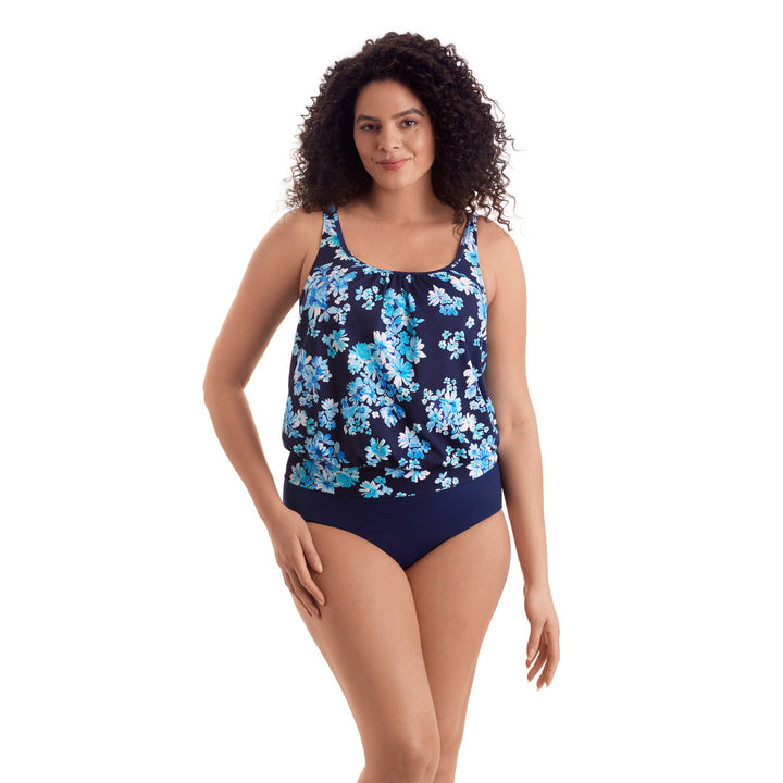 Shape Solver Shirred Neck Blouson Tankini