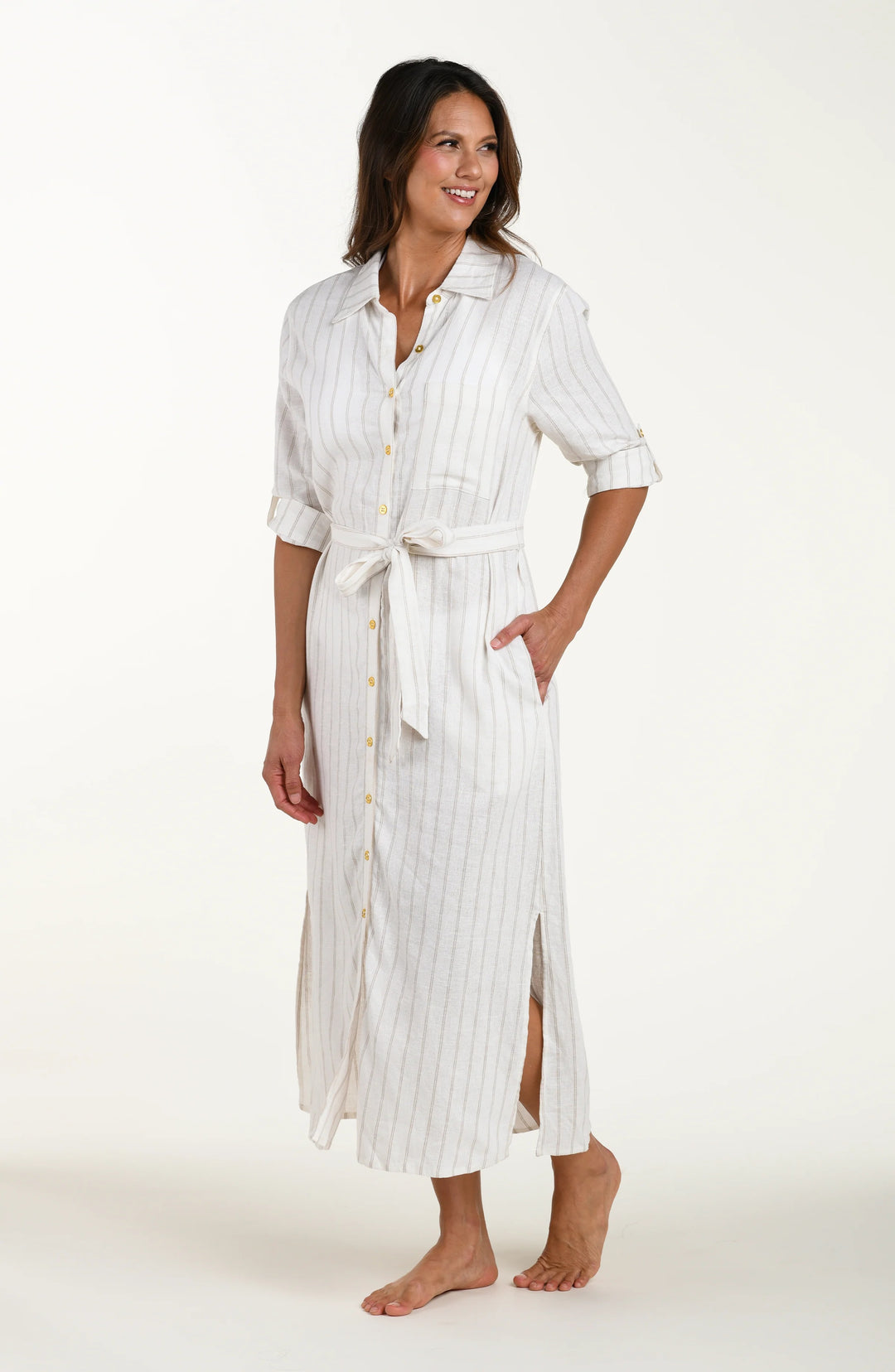 La Blanca Delphine Coast Linen Button Up Shirt Dress